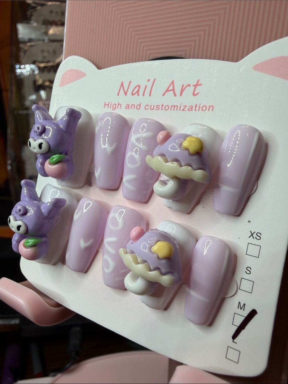Cute Lavender Character Karomi Press-On Nails with 3D Accents - Picture 2 of 4